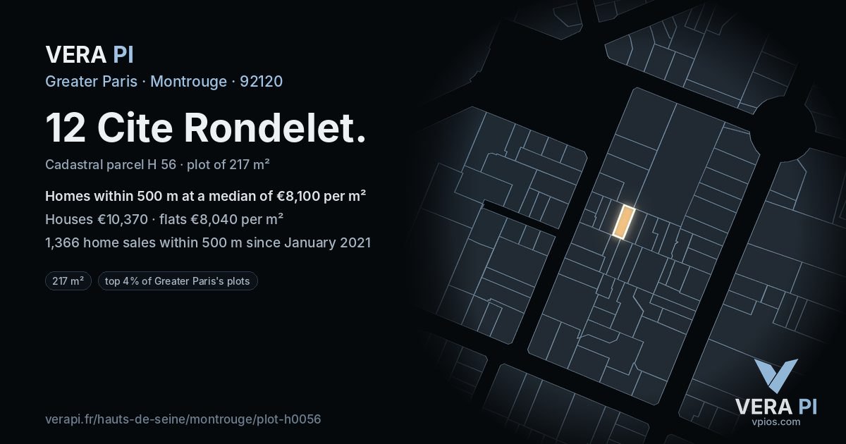 12 Cite Rondelet, Montrouge at night – the plot lit, the parcels around coloured by the prices near them