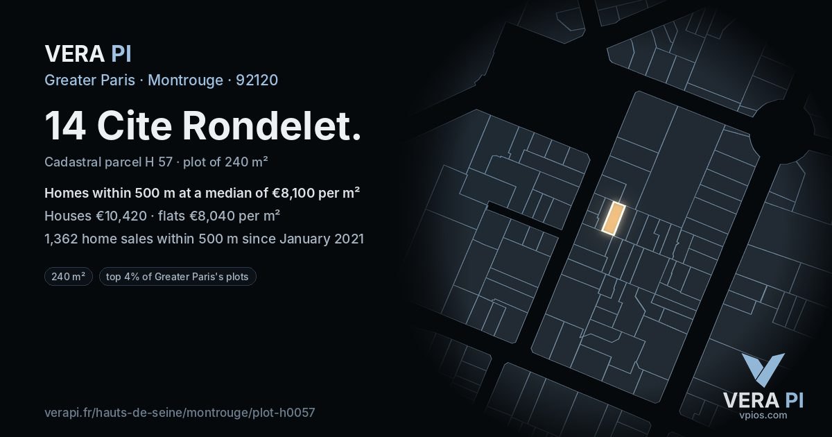 14 Cite Rondelet, Montrouge at night – the plot lit, the parcels around coloured by the prices near them