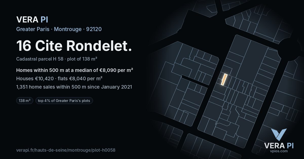 16 Cite Rondelet, Montrouge at night – the plot lit, the parcels around coloured by the prices near them