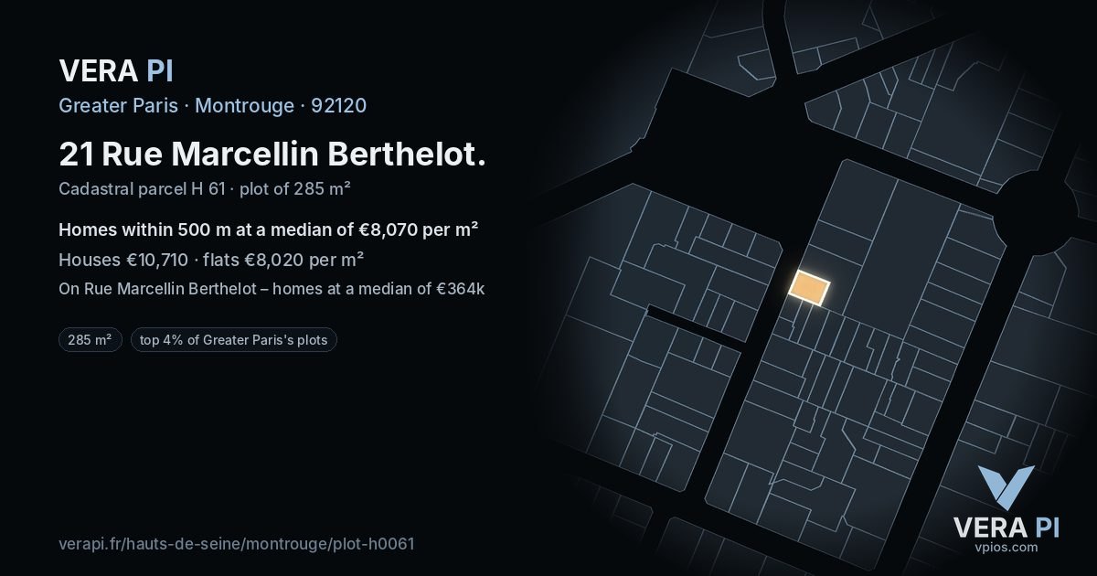 21 Rue Marcellin Berthelot, Montrouge at night – the plot lit, the parcels around coloured by the prices near them