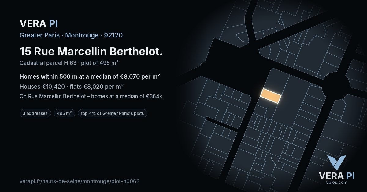 15 Rue Marcellin Berthelot, Montrouge at night – the plot lit, the parcels around coloured by the prices near them