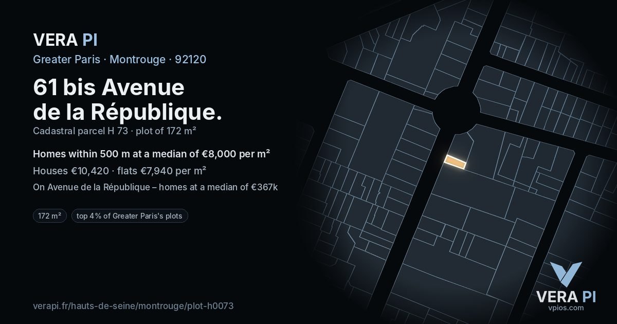 61 bis Avenue de la République, Montrouge at night – the plot lit, the parcels around coloured by the prices near them