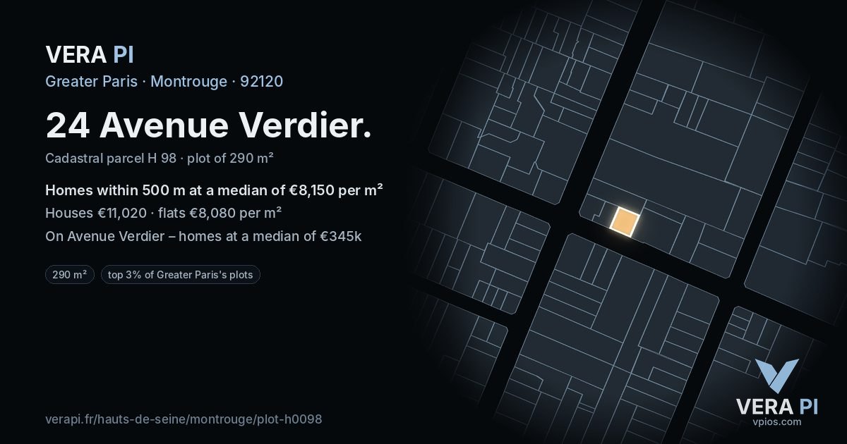 24 Avenue Verdier, Montrouge at night – the plot lit, the parcels around coloured by the prices near them