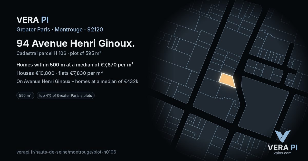 94 Avenue Henri Ginoux, Montrouge at night – the plot lit, the parcels around coloured by the prices near them