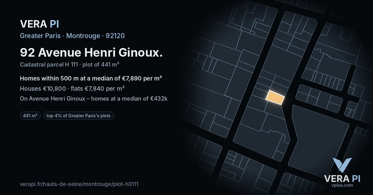92 Avenue Henri Ginoux, Montrouge at night – the plot lit, the parcels around coloured by the prices near them