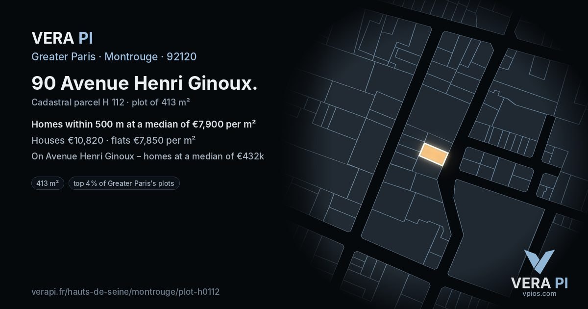 90 Avenue Henri Ginoux, Montrouge at night – the plot lit, the parcels around coloured by the prices near them