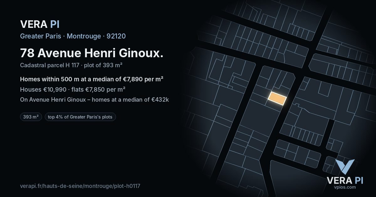 78 Avenue Henri Ginoux, Montrouge at night – the plot lit, the parcels around coloured by the prices near them