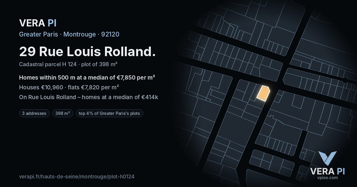 29 Rue Louis Rolland, Montrouge at night – the plot lit, the parcels around coloured by the prices near them