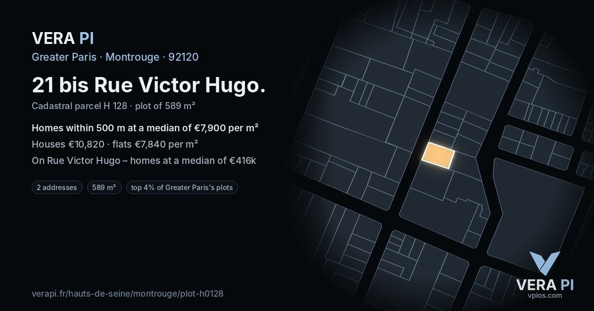 21 bis Rue Victor Hugo, Montrouge at night – the plot lit, the parcels around coloured by the prices near them