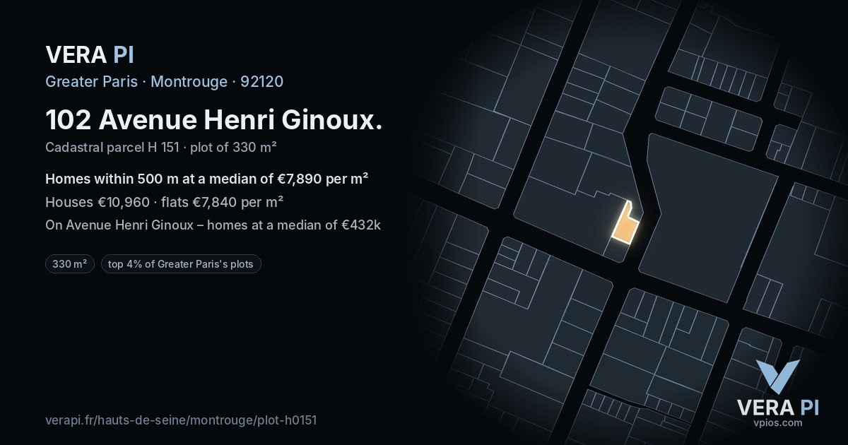 102 Avenue Henri Ginoux, Montrouge at night – the plot lit, the parcels around coloured by the prices near them