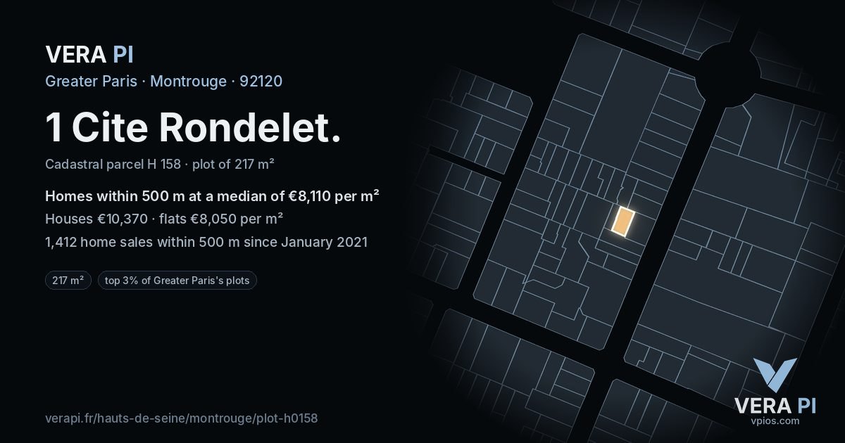 1 Cite Rondelet, Montrouge at night – the plot lit, the parcels around coloured by the prices near them