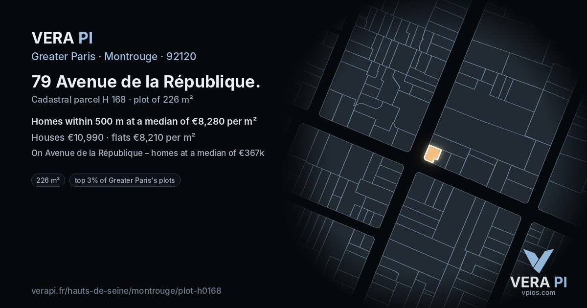79 Avenue de la République, Montrouge at night – the plot lit, the parcels around coloured by the prices near them