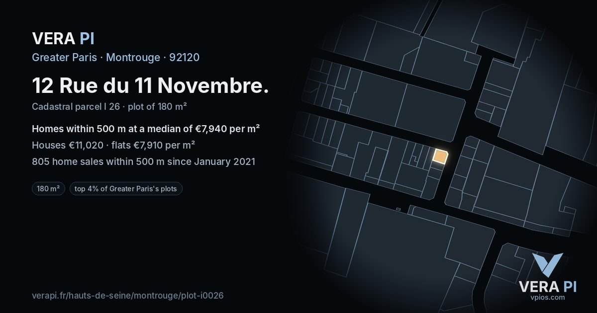 12 Rue du 11 Novembre, Montrouge at night – the plot lit, the parcels around coloured by the prices near them
