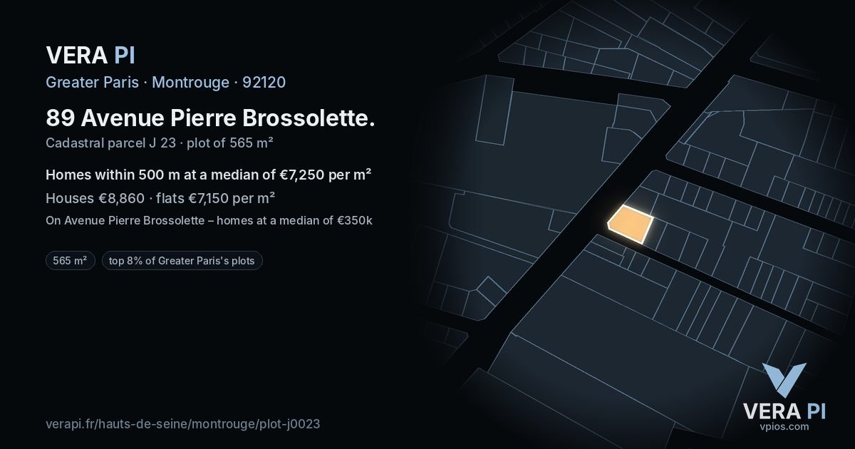 89 Avenue Pierre Brossolette, Montrouge at night – the plot lit, the parcels around coloured by the prices near them