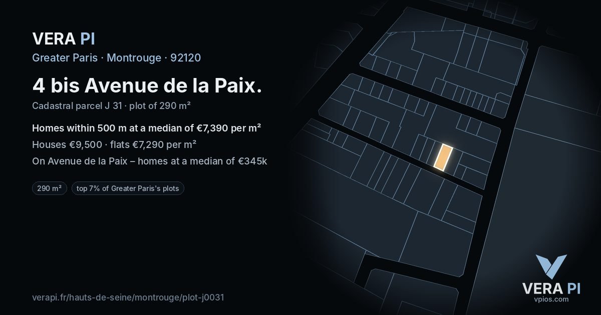 4 bis Avenue de la Paix, Montrouge at night – the plot lit, the parcels around coloured by the prices near them
