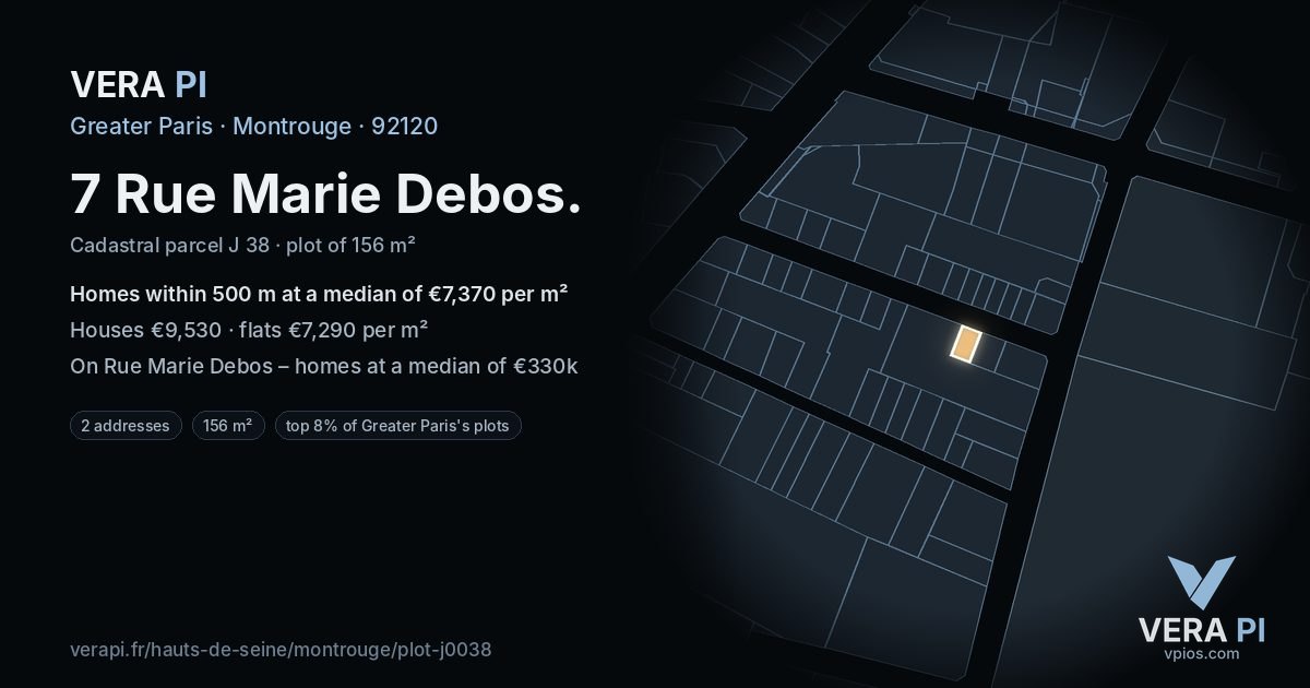 7 Rue Marie Debos, Montrouge at night – the plot lit, the parcels around coloured by the prices near them
