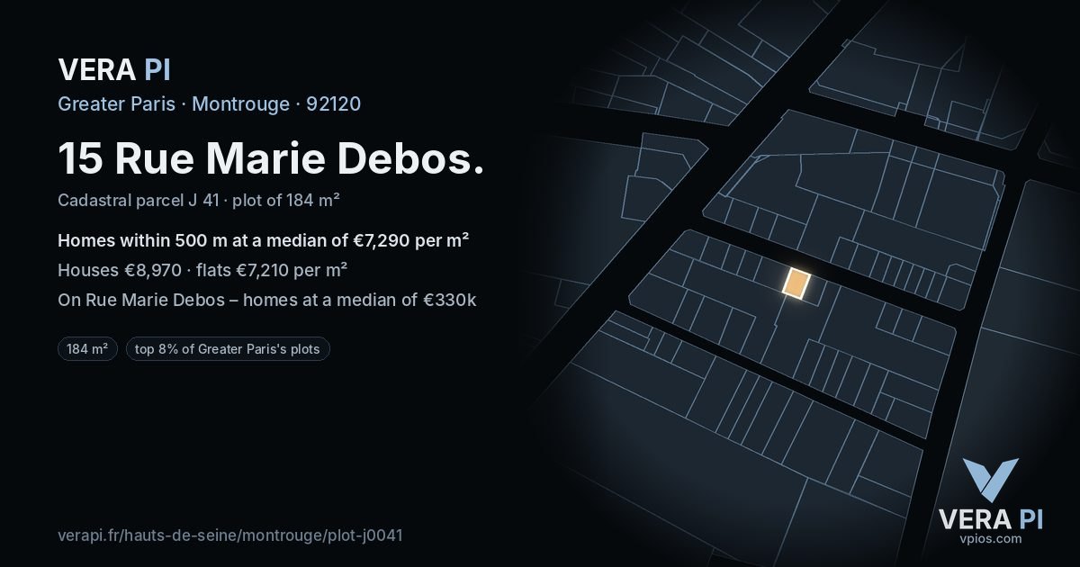 15 Rue Marie Debos, Montrouge at night – the plot lit, the parcels around coloured by the prices near them