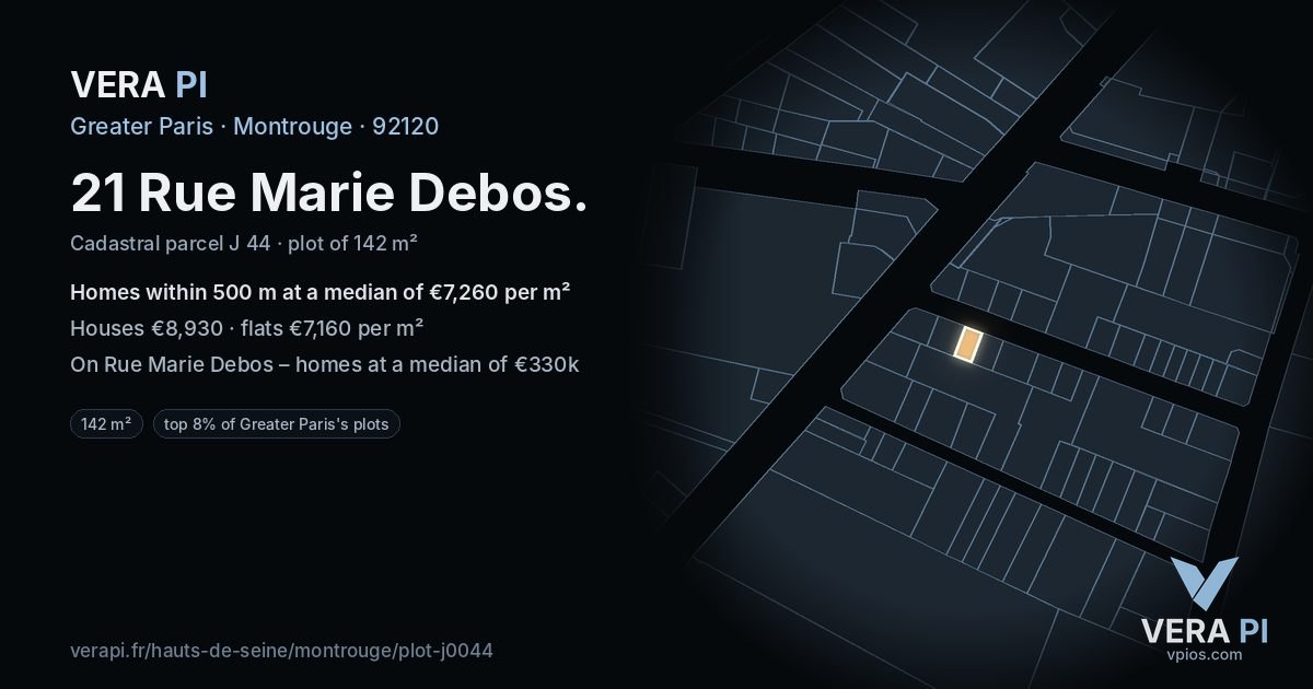 21 Rue Marie Debos, Montrouge at night – the plot lit, the parcels around coloured by the prices near them