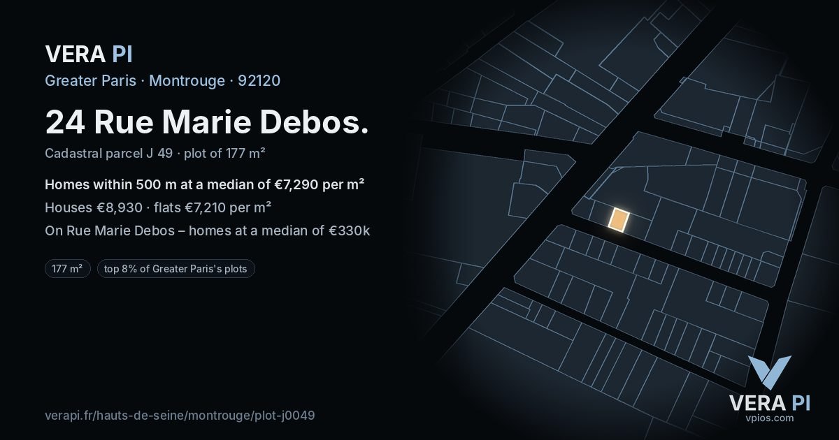 24 Rue Marie Debos, Montrouge at night – the plot lit, the parcels around coloured by the prices near them
