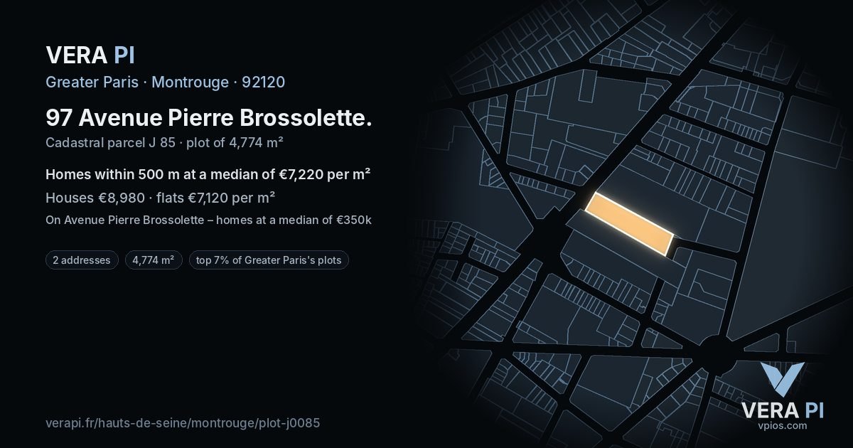 97 Avenue Pierre Brossolette, Montrouge at night – the plot lit, the parcels around coloured by the prices near them