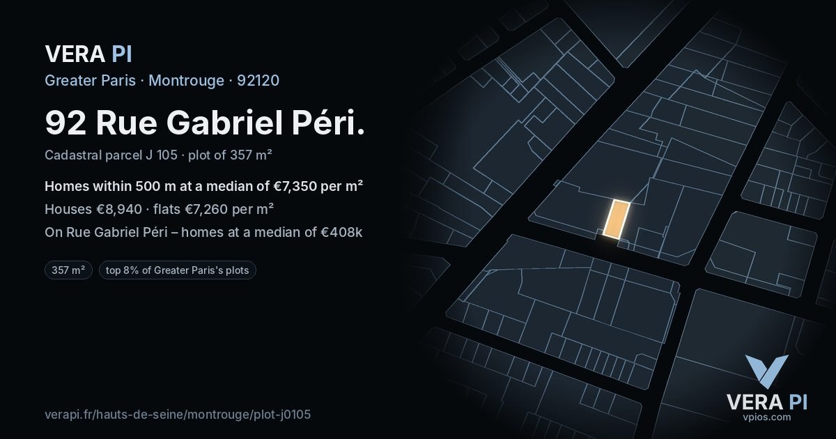 92 Rue Gabriel Péri, Montrouge at night – the plot lit, the parcels around coloured by the prices near them