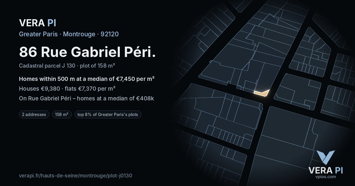 86 Rue Gabriel Péri, Montrouge at night – the plot lit, the parcels around coloured by the prices near them