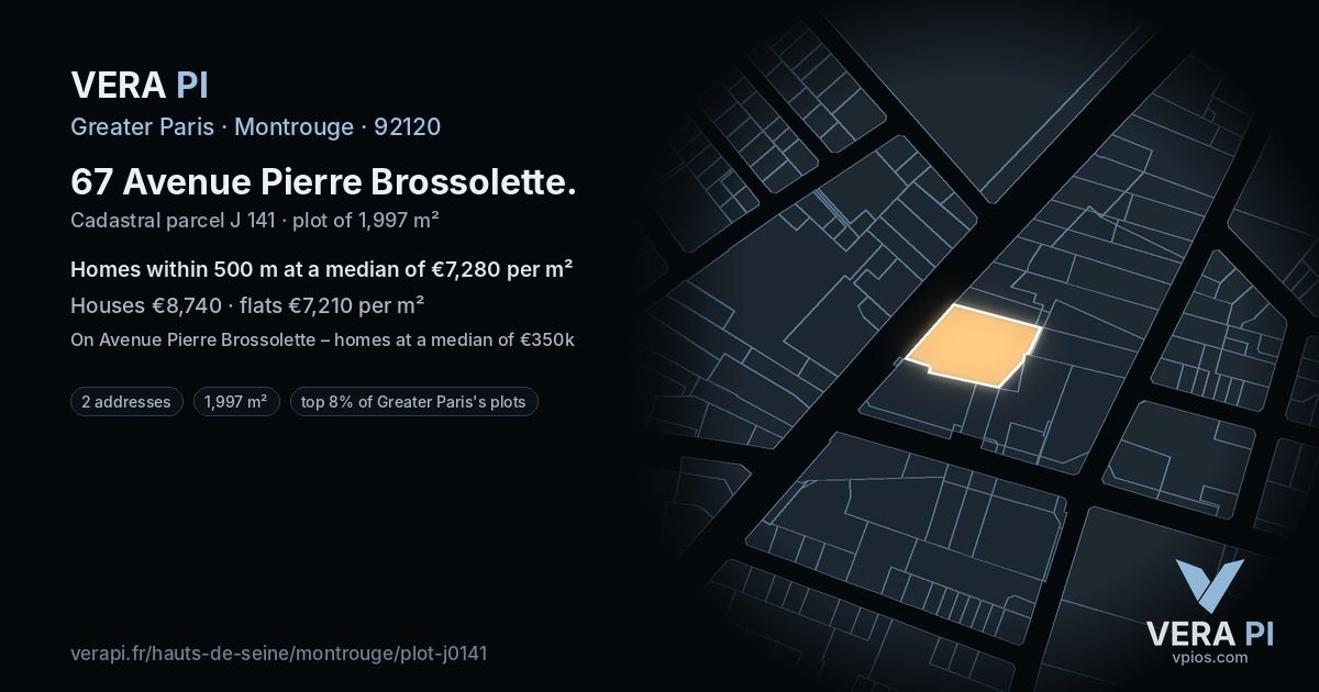 67 Avenue Pierre Brossolette, Montrouge at night – the plot lit, the parcels around coloured by the prices near them