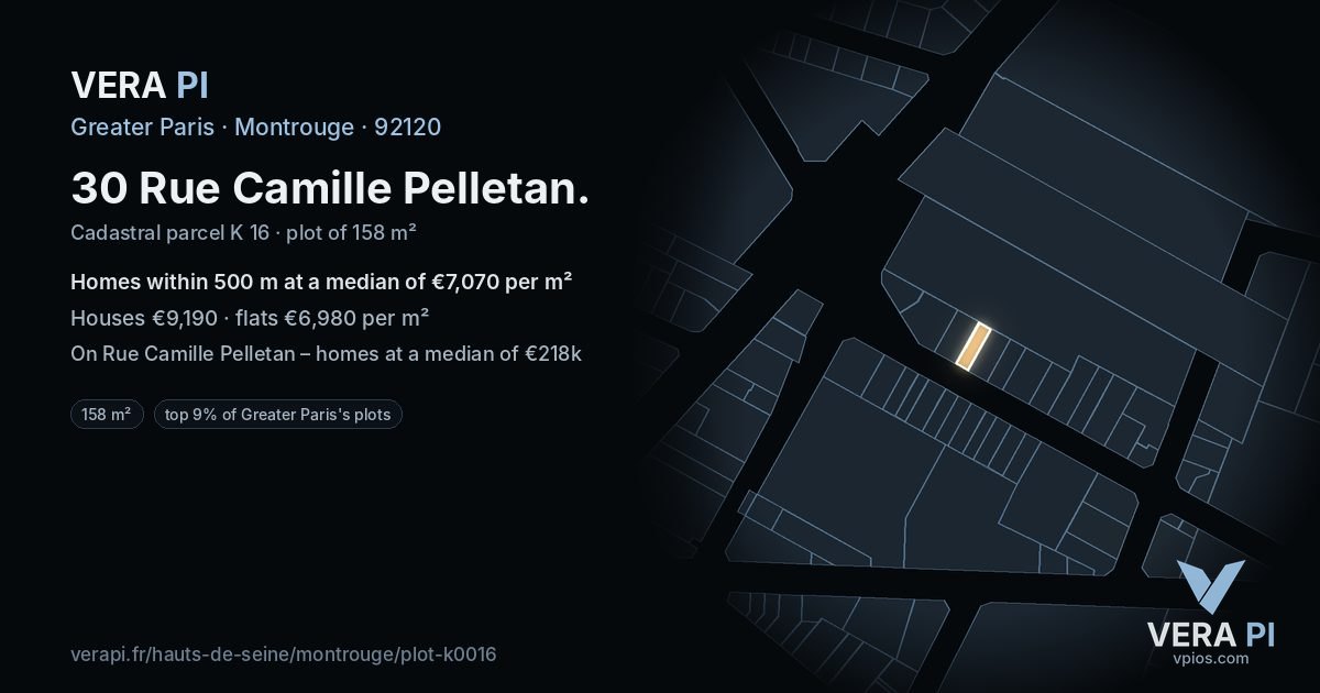 30 Rue Camille Pelletan, Montrouge at night – the plot lit, the parcels around coloured by the prices near them
