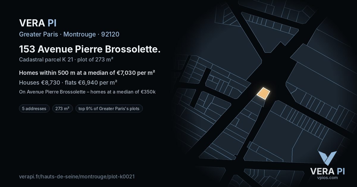 153 Avenue Pierre Brossolette, Montrouge at night – the plot lit, the parcels around coloured by the prices near them