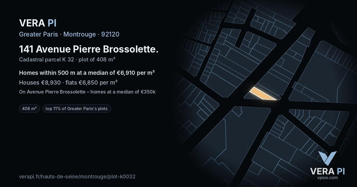 141 Avenue Pierre Brossolette, Montrouge at night – the plot lit, the parcels around coloured by the prices near them