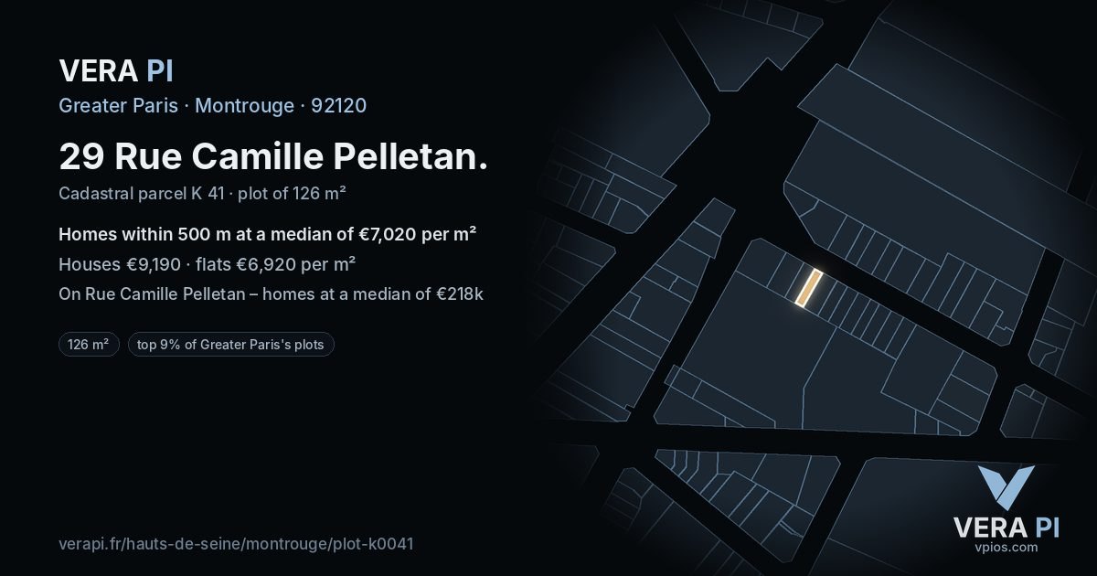 29 Rue Camille Pelletan, Montrouge at night – the plot lit, the parcels around coloured by the prices near them