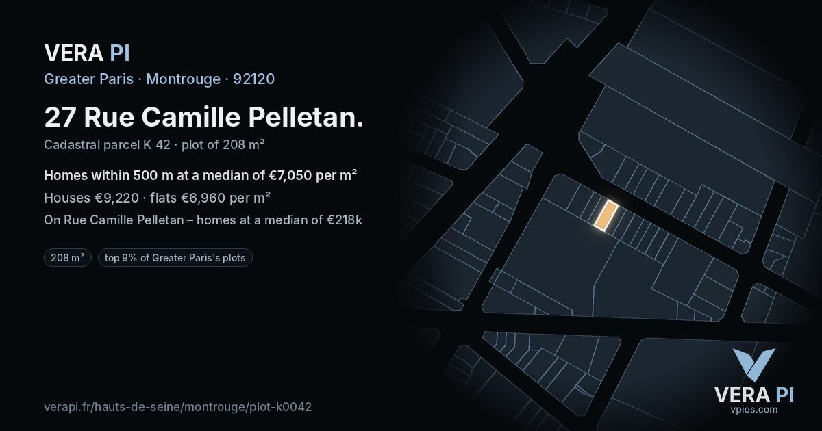 27 Rue Camille Pelletan, Montrouge at night – the plot lit, the parcels around coloured by the prices near them