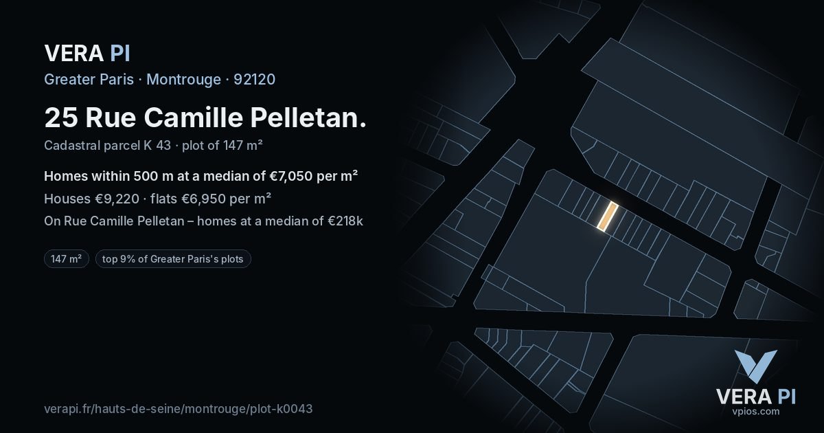 25 Rue Camille Pelletan, Montrouge at night – the plot lit, the parcels around coloured by the prices near them