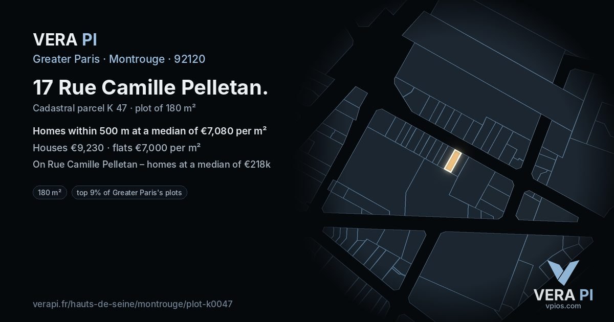 17 Rue Camille Pelletan, Montrouge at night – the plot lit, the parcels around coloured by the prices near them