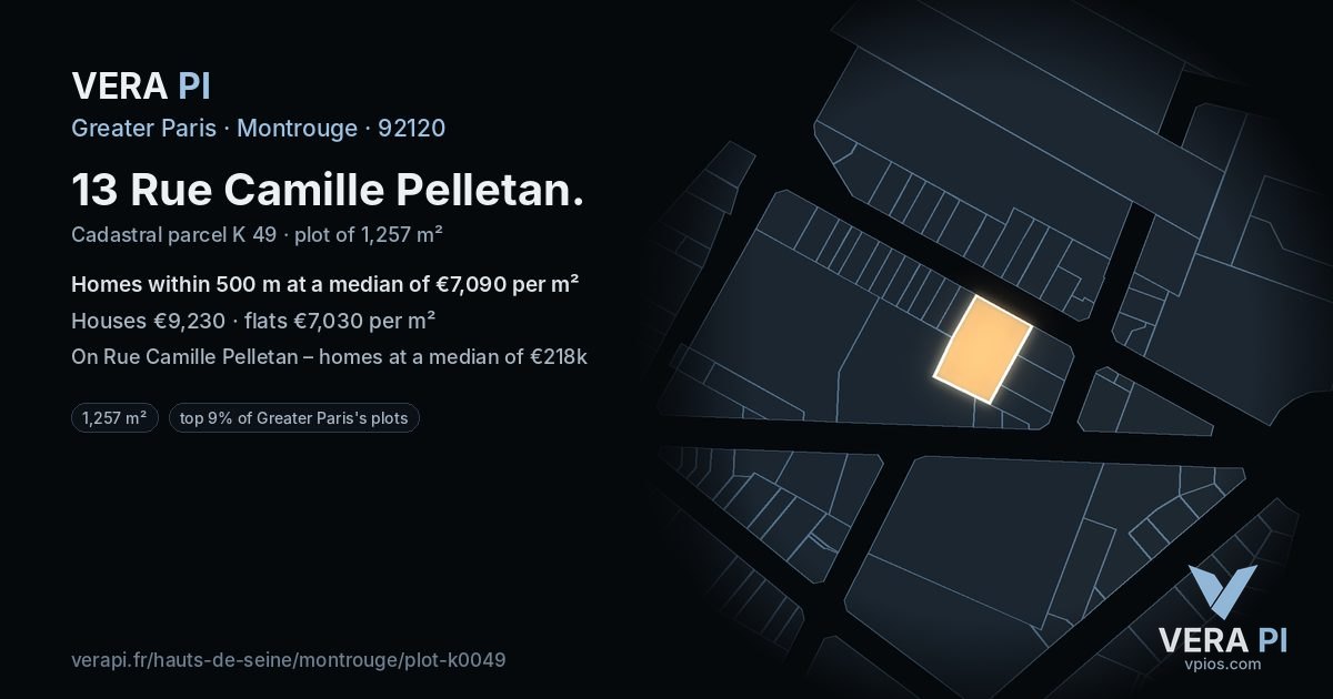 13 Rue Camille Pelletan, Montrouge at night – the plot lit, the parcels around coloured by the prices near them
