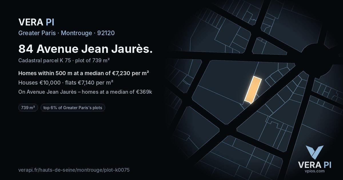 84 Avenue Jean Jaurès, Montrouge at night – the plot lit, the parcels around coloured by the prices near them