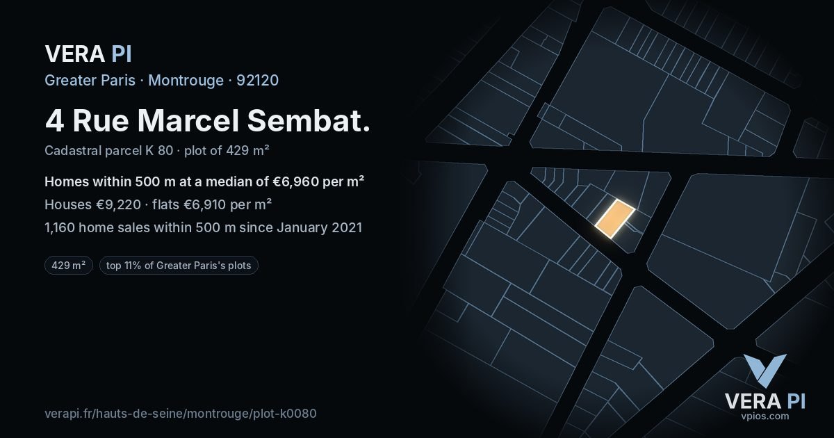 4 Rue Marcel Sembat, Montrouge at night – the plot lit, the parcels around coloured by the prices near them