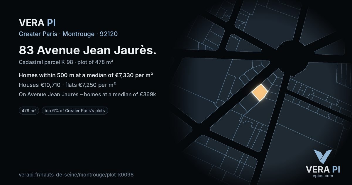 83 Avenue Jean Jaurès, Montrouge at night – the plot lit, the parcels around coloured by the prices near them