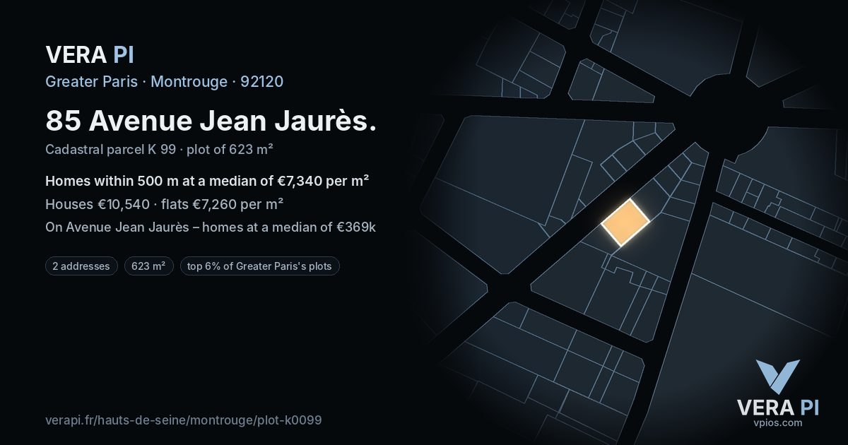 85 Avenue Jean Jaurès, Montrouge at night – the plot lit, the parcels around coloured by the prices near them