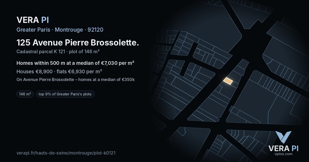 125 Avenue Pierre Brossolette, Montrouge at night – the plot lit, the parcels around coloured by the prices near them
