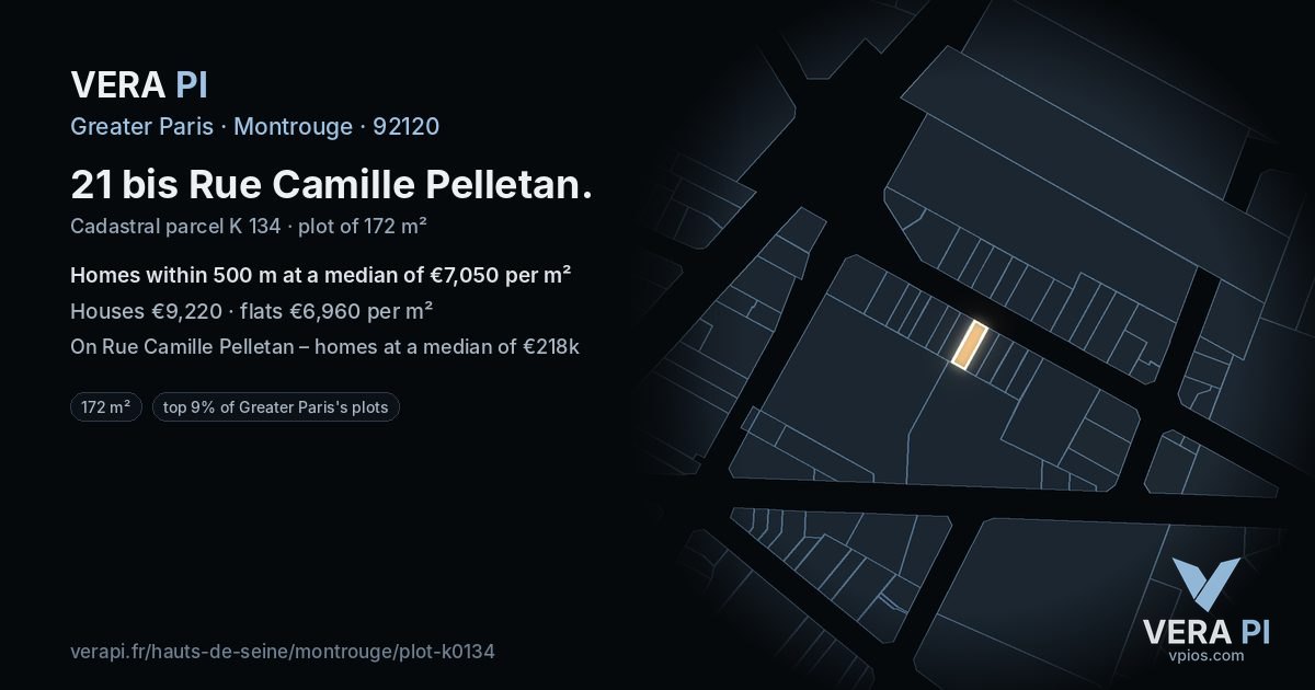 21 bis Rue Camille Pelletan, Montrouge at night – the plot lit, the parcels around coloured by the prices near them