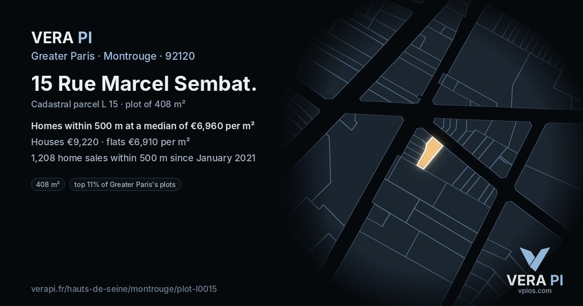 15 Rue Marcel Sembat, Montrouge at night – the plot lit, the parcels around coloured by the prices near them