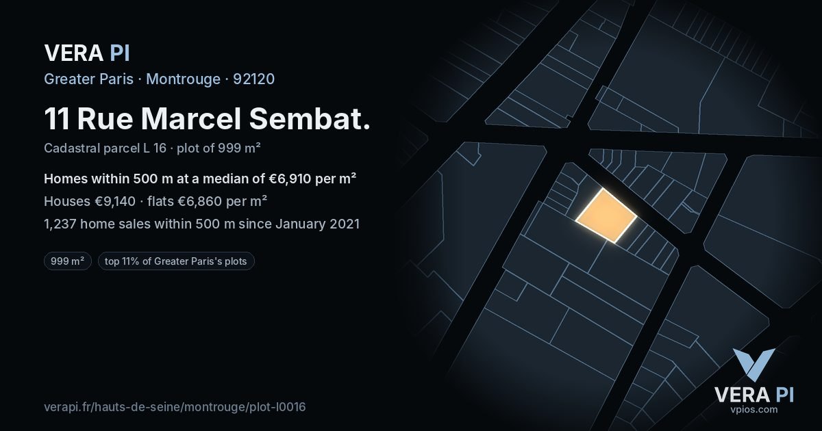 11 Rue Marcel Sembat, Montrouge at night – the plot lit, the parcels around coloured by the prices near them