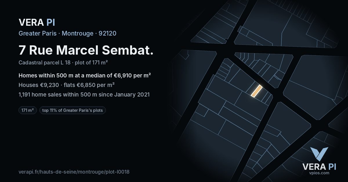 7 Rue Marcel Sembat, Montrouge at night – the plot lit, the parcels around coloured by the prices near them