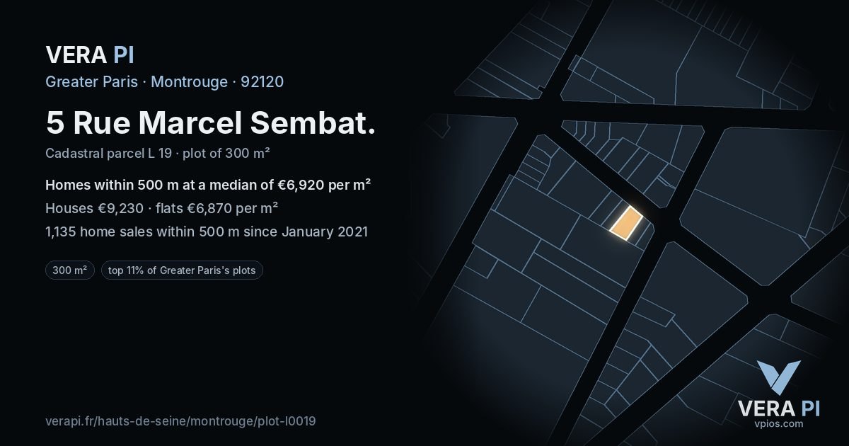 5 Rue Marcel Sembat, Montrouge at night – the plot lit, the parcels around coloured by the prices near them