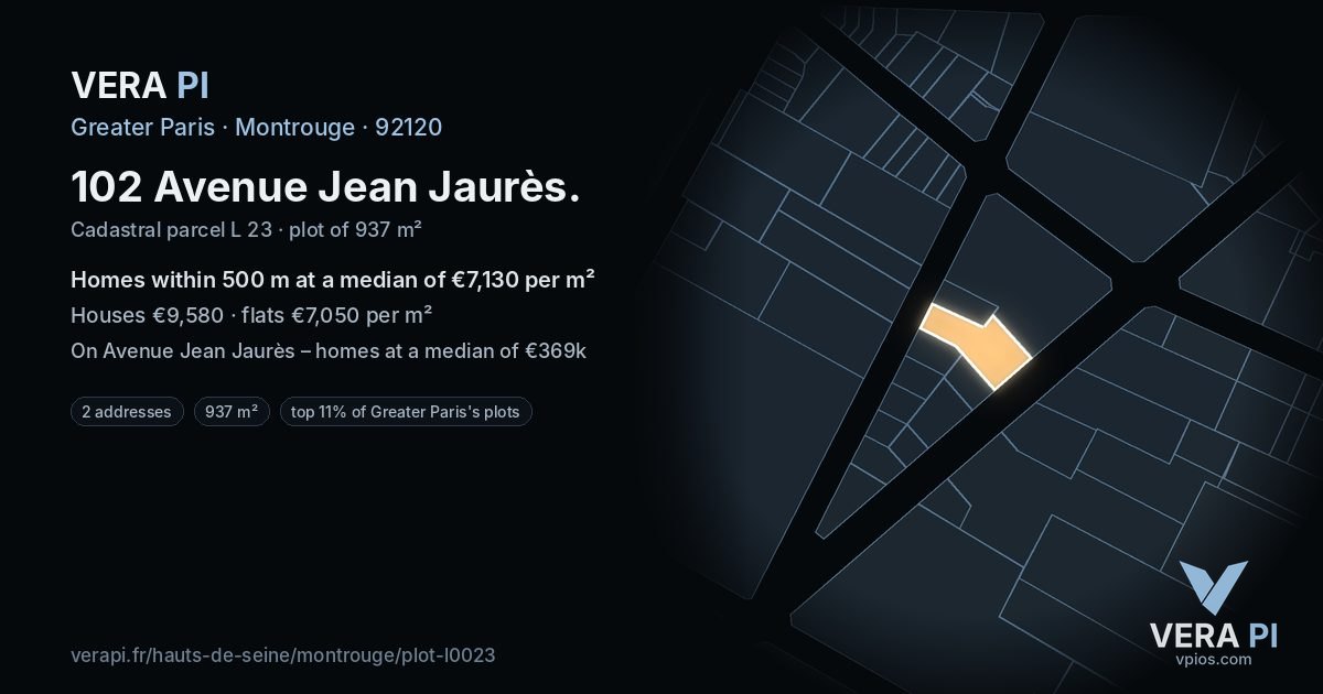 102 Avenue Jean Jaurès, Montrouge at night – the plot lit, the parcels around coloured by the prices near them