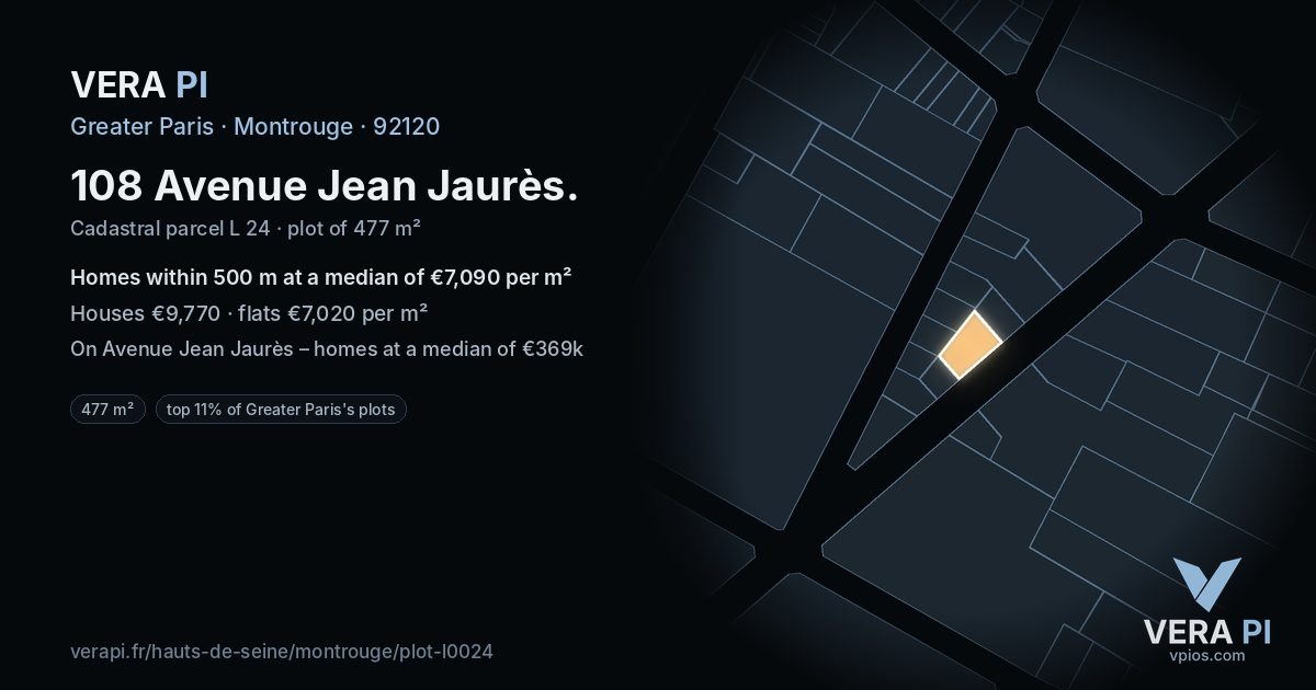 108 Avenue Jean Jaurès, Montrouge at night – the plot lit, the parcels around coloured by the prices near them
