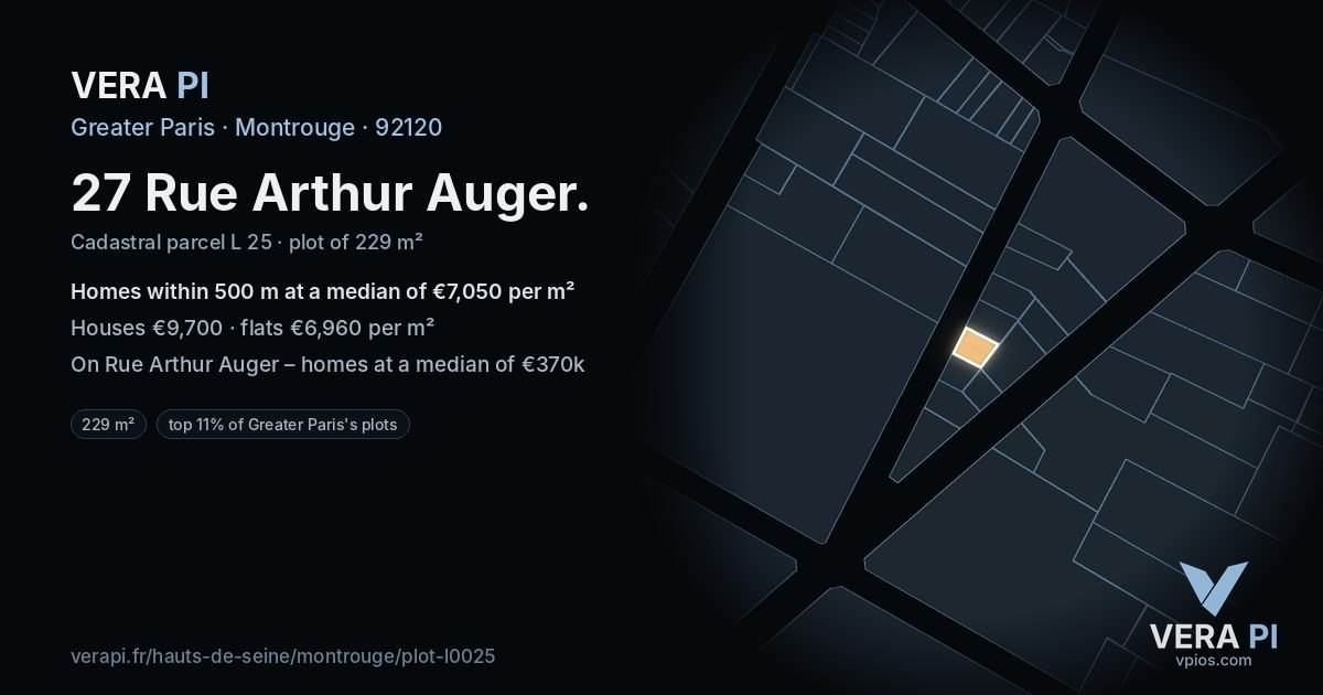 27 Rue Arthur Auger, Montrouge at night – the plot lit, the parcels around coloured by the prices near them