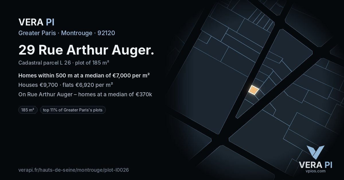 29 Rue Arthur Auger, Montrouge at night – the plot lit, the parcels around coloured by the prices near them