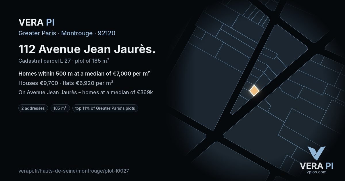 112 Avenue Jean Jaurès, Montrouge at night – the plot lit, the parcels around coloured by the prices near them